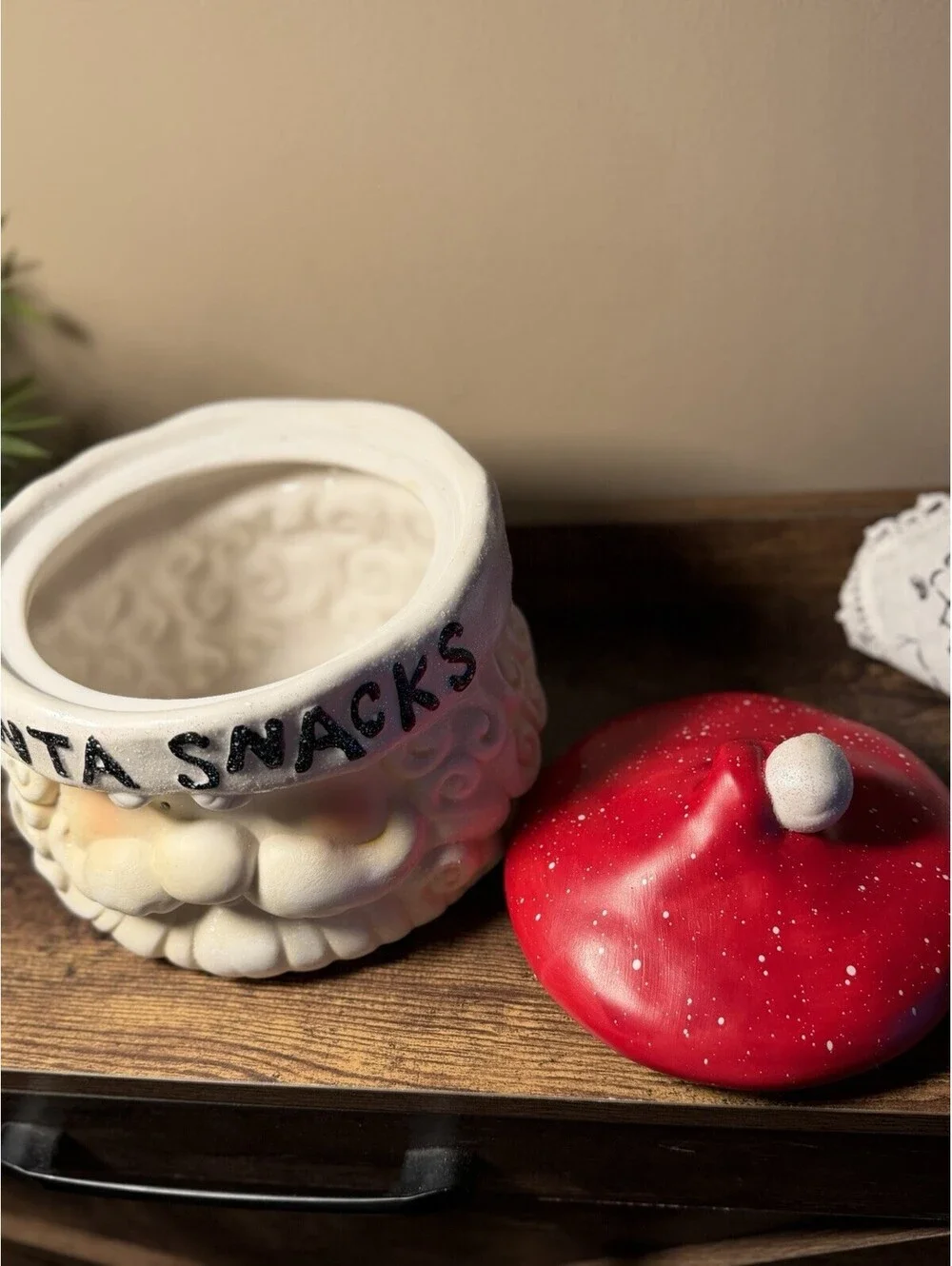 Kirkland's Holiday Christmas Santa Snacks Cookie Jar Canister Lift-Off Lid Red